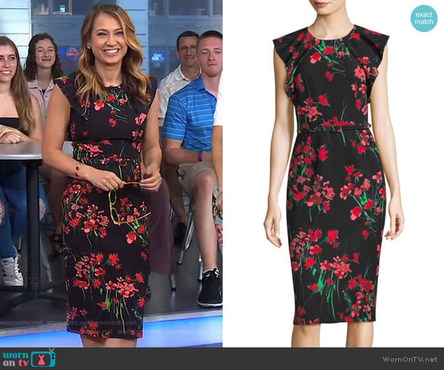 David Meister Floral Day Dress worn by Ginger Zee on Good Morning America