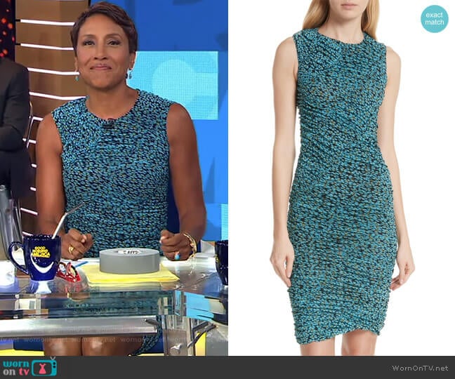 Diane von Furstenberg Bias Mesh Overlay Body-Con Dress worn by Robin Roberts on Good Morning America