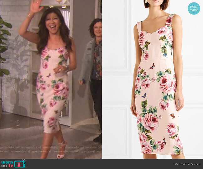 Dolce & Gabbana Floral-print cady midi dress worn by Julie Chen on The Talk