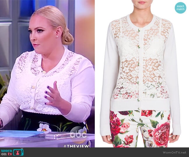 Dolce & Gabbana Long Sleeve Lace Front Cardigan worn by Meghan McCain on The View