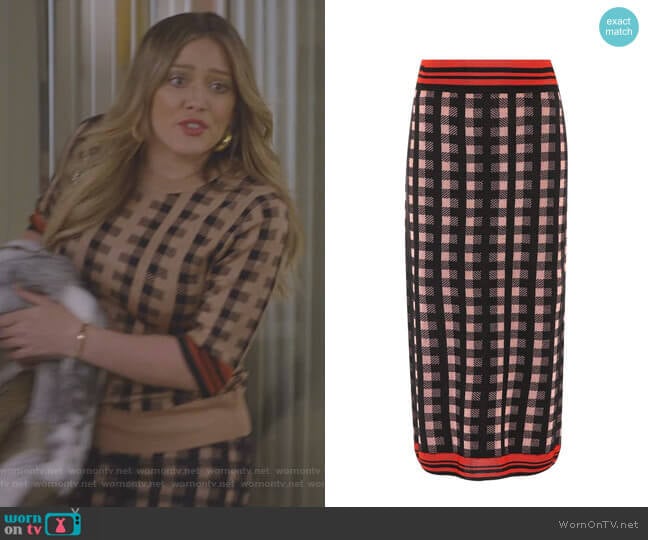 Dries Van Noten Checked Wool-Blend Midi Skirt worn by Kelsey Peters (Hilary Duff) on Younger