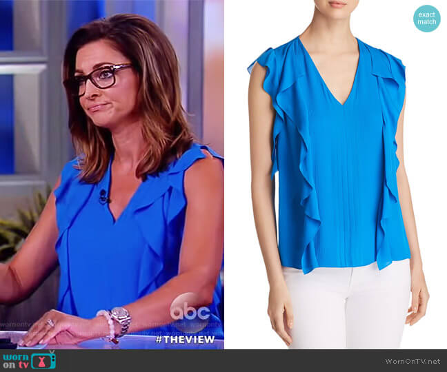 Elie Tahari Dovie Ruffled Silk Top worn by Paula Faris on The View
