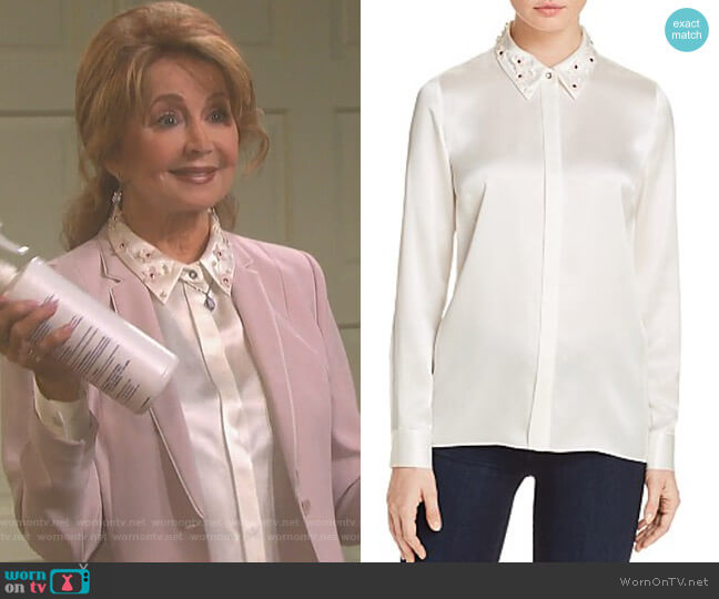 Elie Tahari Wren Embellished Collar Silk Blouse worn by Maggie Horton (Suzanne Rogers) on Days of our Lives
