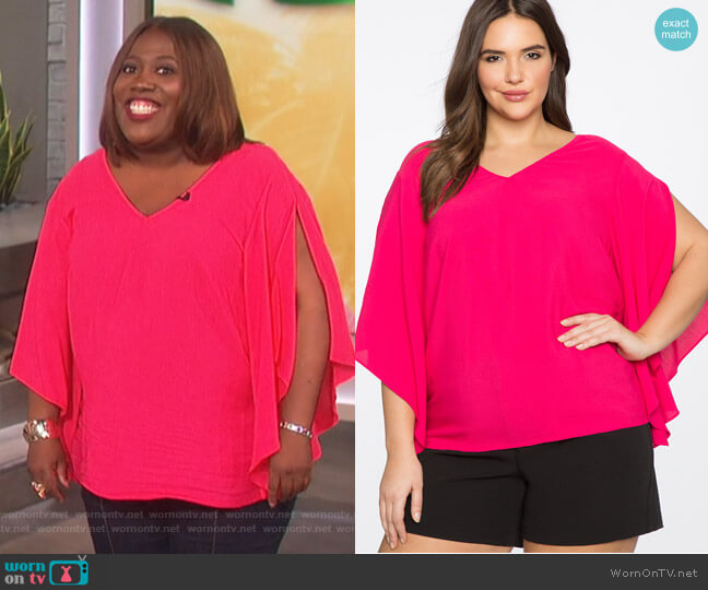 Eloquii V-Neck Slit Sleeve Top worn by Sheryl Underwood on The Talk
