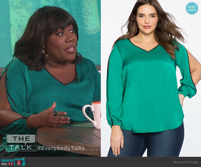 Eloquii V-Neck Top with Slit Sleeve Detail worn by Sheryl Underwood on The Talk