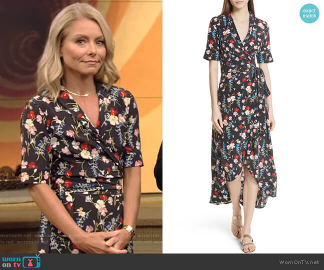 Equipment Imogene Floral Silk Wrap Dress worn by Kelly Ripa on Live with Kelly and Mark
