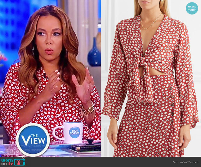 Faithfull the Brand Teguise tie-front floral-print crepe top worn by Sunny Hostin on The View