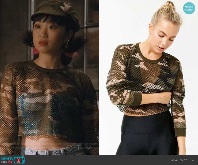 Forever 21 Active Mesh Camo Top worn by Monica (Alice Lee) on Take Two