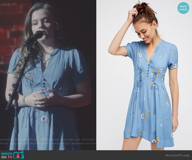 Free People Dream Girl Mini Dress in Chambray Multi worn by Daphne Conrad (Maisy Stella) on Nashville