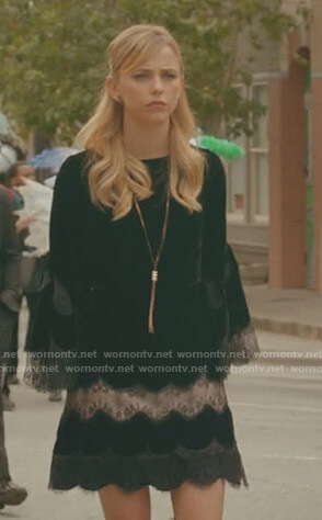 Freya’s black lace inset velvet dress on The Originals