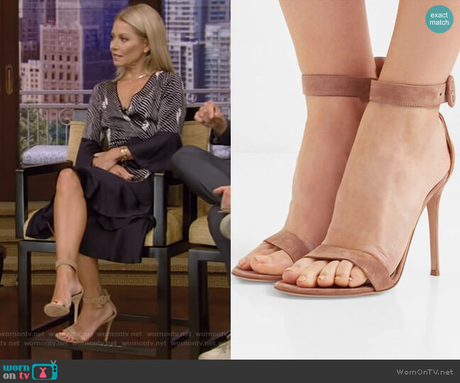 Gianvito Rossi Portofino Suede Sandals worn by Kelly Ripa on Live with Kelly and Mark
