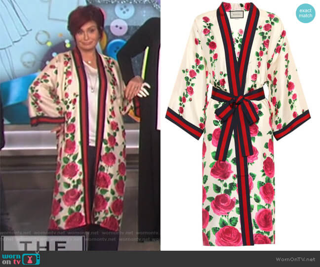 Gucci Printed Silk Cardigan worn by Sharon Osbourne on The Talk