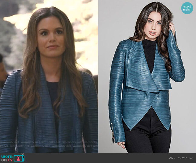 Guess Shayna Drape Leather Jacket worn by Samantha Swift (Rachel Bilson) on Take Two