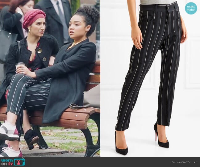 Haider Ackermann Striped cotton-twill tapered pants worn by Kat Edison (Aisha Dee) on The Bold Type