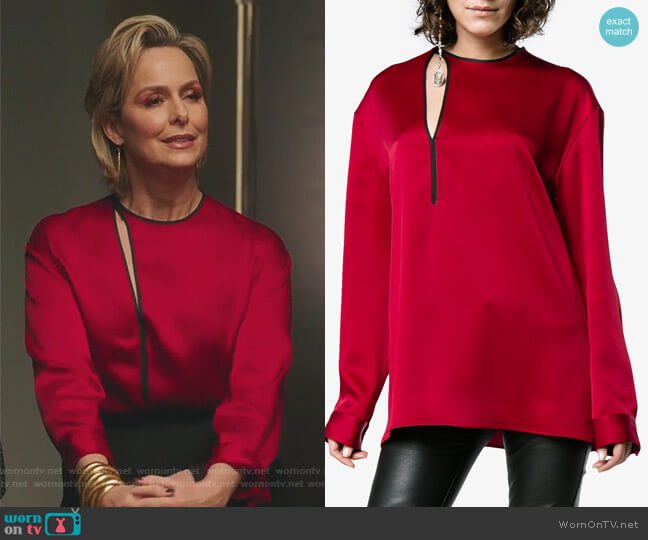 Haider Ackermann Red Satin Binding Detail Shirt worn by Jacqueline (Melora Hardin) on The Bold Type