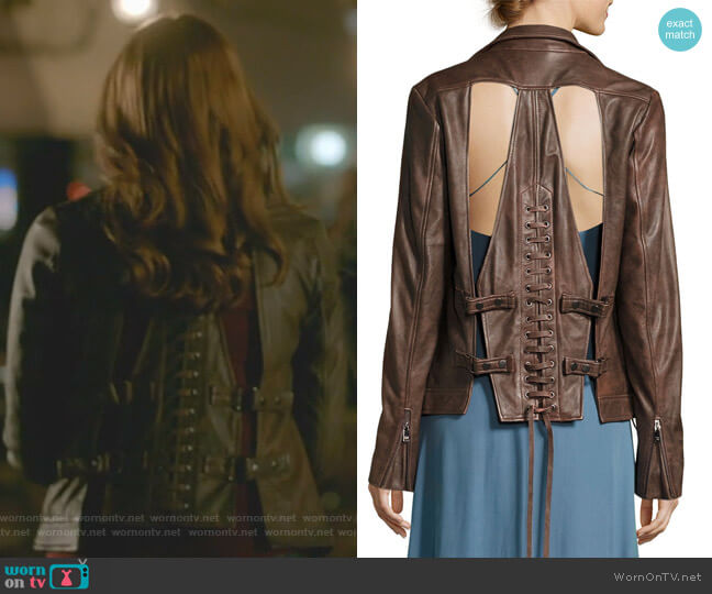 Haute Hippie Blondie Open Lace-Back Leather Jacket worn by Hope Mikaelson (Danielle Rose Russell) on The Originals