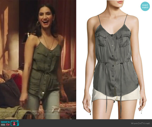 Haute Hippie Getaway Snap-Front Satin Camisole worn by Adena El-Amin (Nikohl Boosheri) on The Bold Type