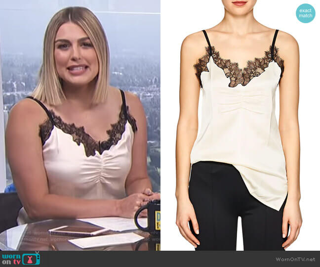 Helmut Lang Lace-Trimmed Cashmere Satin Cami worn by Carissa Loethen Culiner on E! News