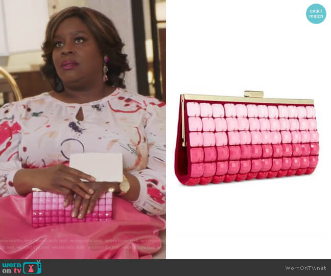 INC International Concepts Pink Ombre Tile Clutch Purse worn by Barbara (Retta) on Girlfriends Guide to Divorce