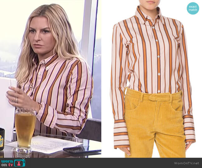 Isabel Marant Uliana Button-Front Long-Sleeve Striped Blouse worn by Morgan Stewart on E! News