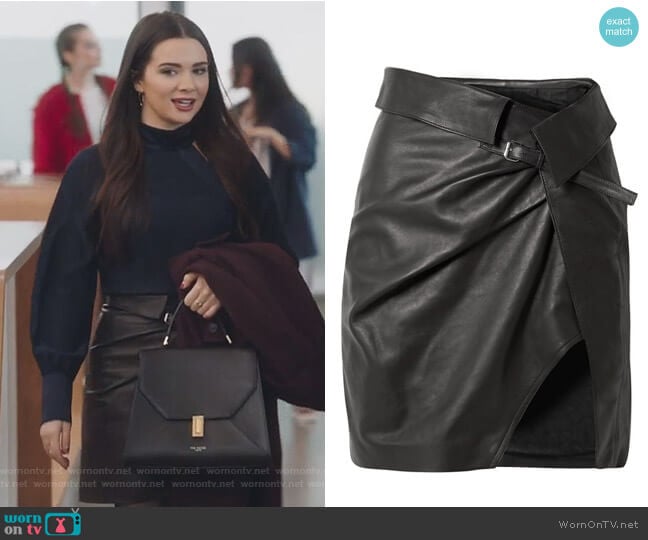 Isabel Marant Baixa leather wrap mini skirt worn by Jane Sloan (Katie Stevens) on The Bold Type