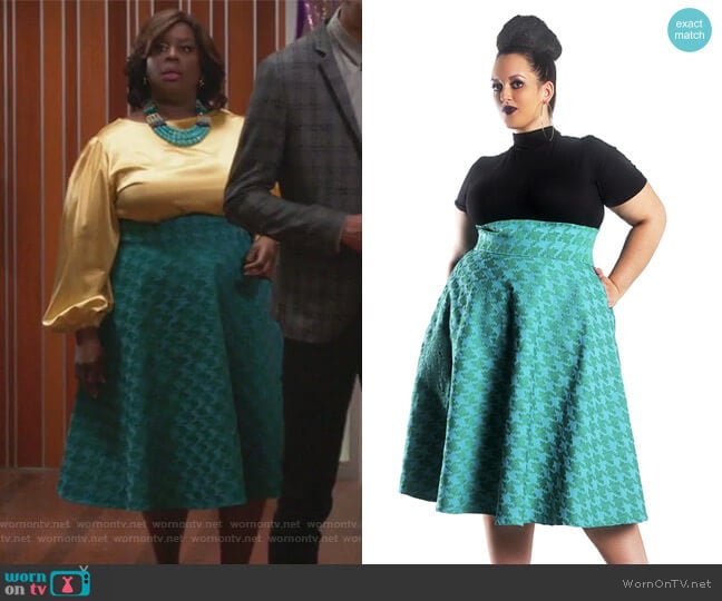 Jibri High Waist Green Swing Skirt worn by Barbara (Retta) on Girlfriends Guide to Divorce