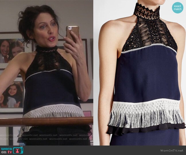 Jonathan Simkhai Silk Top with Fringing worn by Abby McCarthy (Lisa Edelstein) on Girlfriends Guide to Divorce