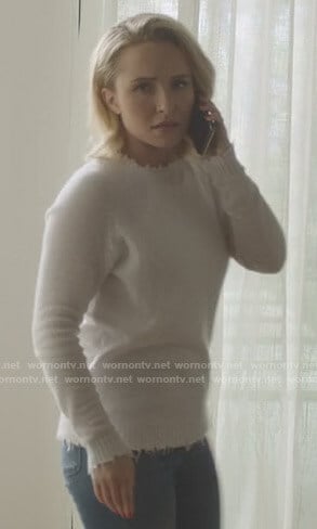 Juliette’s white distressed sweater on Nashville