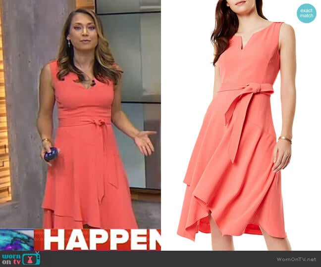 Karen Millen Crossover-Hem Midi Dress worn by Ginger Zee on Good Morning America