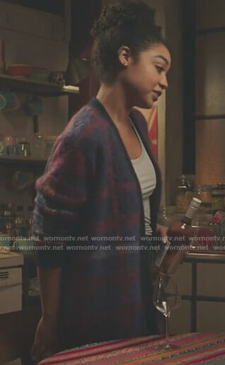 Kat’s blue plaid cardigan on The Bold Type