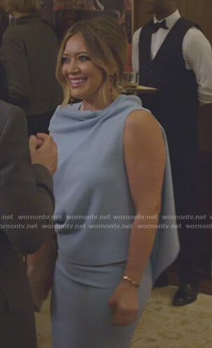 Kelsey’s blue draped top on Younger