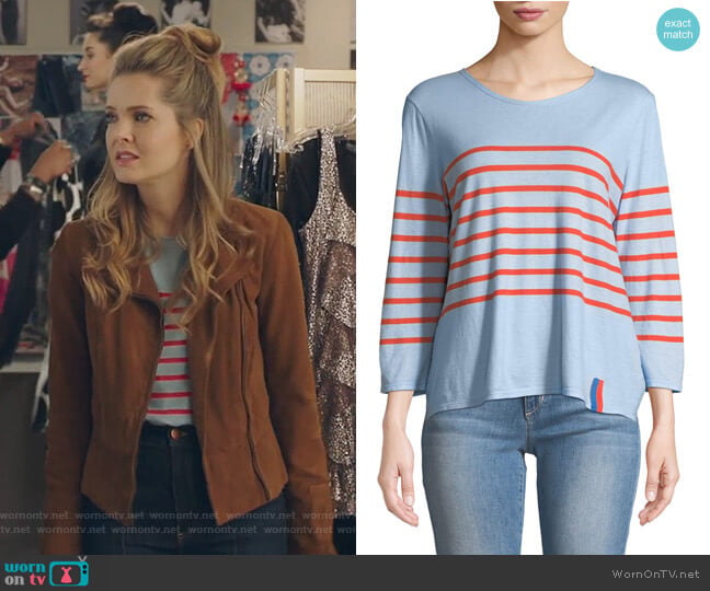 Kule The Malibu Striped 3/4-Sleeve Top worn by Sutton (Meghann Fahy) on The Bold Type
