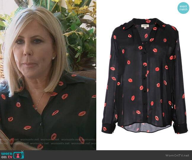 L'Agence Lip Print Blouse worn by Vicki Gunvalson on The Real Housewives of Orange County