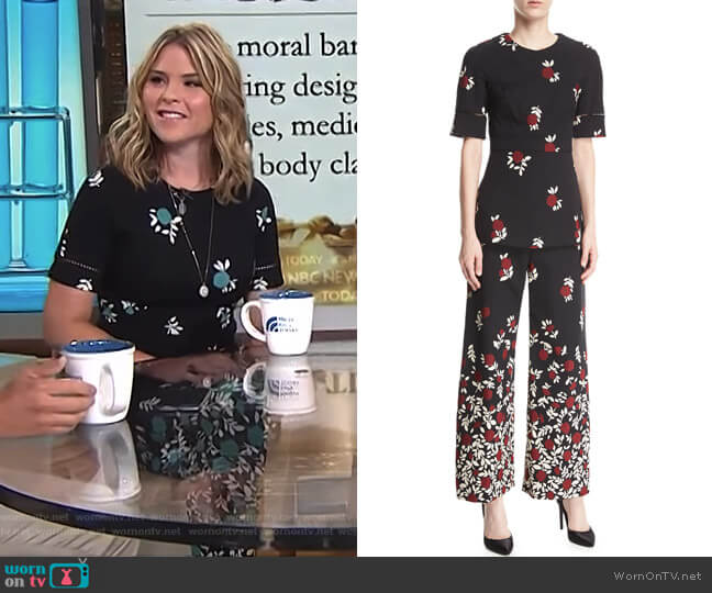 Lela Rose Seamed Peplum Ladder-Stitch Top worn by Jenna Bush Hager on Today