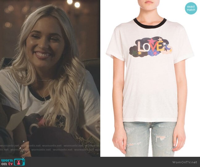 Saint Laurent Love T-shirt worn by Maddie Jaymes (Lennon Stella) on Nashville