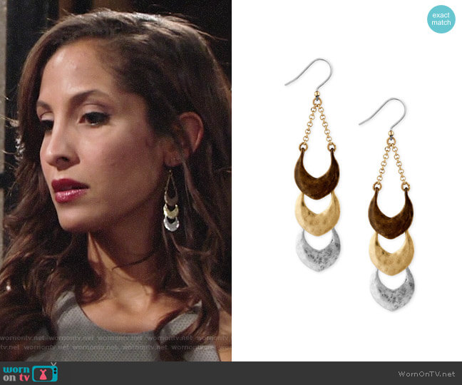 Lucky Brand Tri-Tone Triple Drop Earrings worn by Lily Winters (Christel Khalil) on The Young and the Restless