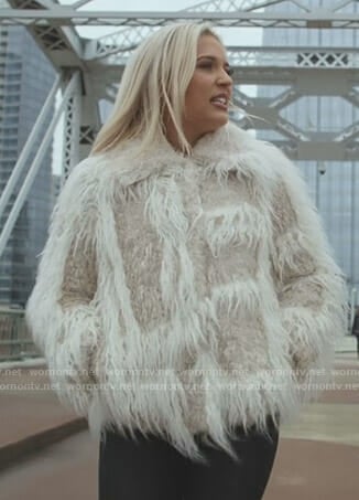 Maddie’s cream fur jacket on Nashville