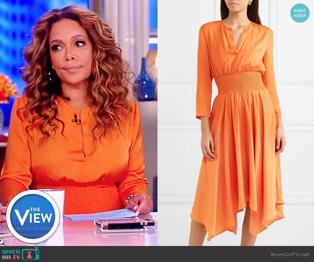 Maje Shirred voile midi dress worn by Sunny Hostin on The View