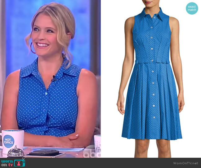 Michael Kors Sleeveless Pleated Polka-Dot Shirt Dress worn by Sara Haines on The View