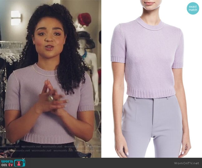 Miu Miu Knit Short-Sleeve Crop Sweater worn by Kat Edison (Aisha Dee) on The Bold Type