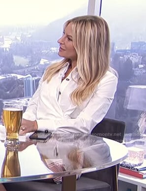Morgan’s white shirt and red striped shorts on E! News Daily Pop