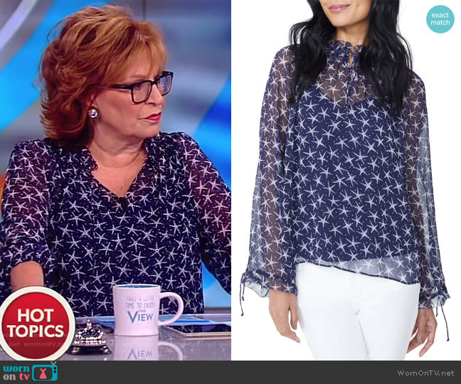 NYDJ Drawstring Ruffle Print Top worn by Joy Behar on The View