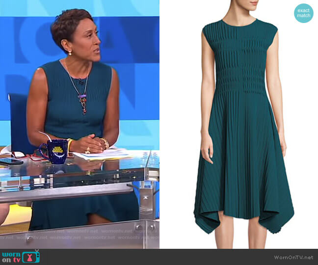 Narciso Rodriguez Compact Double Knit Asymmetric Sleeveless Dress worn by Robin Roberts on Good Morning America