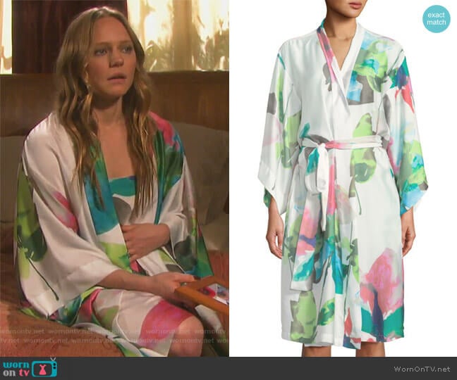 Natori Water Lily Satin Robe worn by Abigail Deveraux (Kate Mansi) on Days of our Lives