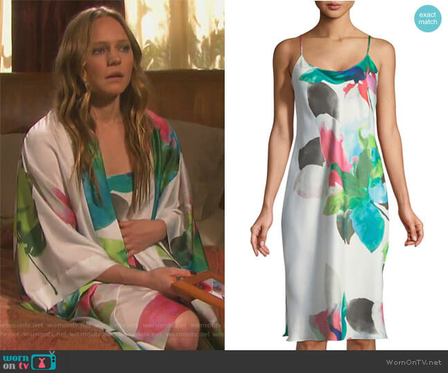 Natori Water Lily-Print Satin Nightgown worn by Abigail Deveraux (Kate Mansi) on Days of our Lives