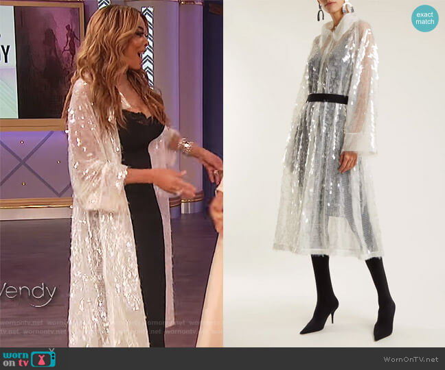 Norma Kamali Belted sequin-embellished trench coat worn by Wendy Williams on The Wendy Williams Show