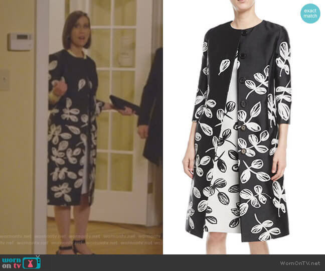 Oscar de la Renta Fern-Embroidered Sateen Coat worn by Diana Trout (Miriam Shor) on Younger