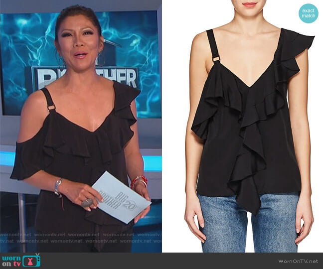 Proenza Schouler Ruffle-trimmed silk crepe de Chine top worn by Julie Chen on Big Brother