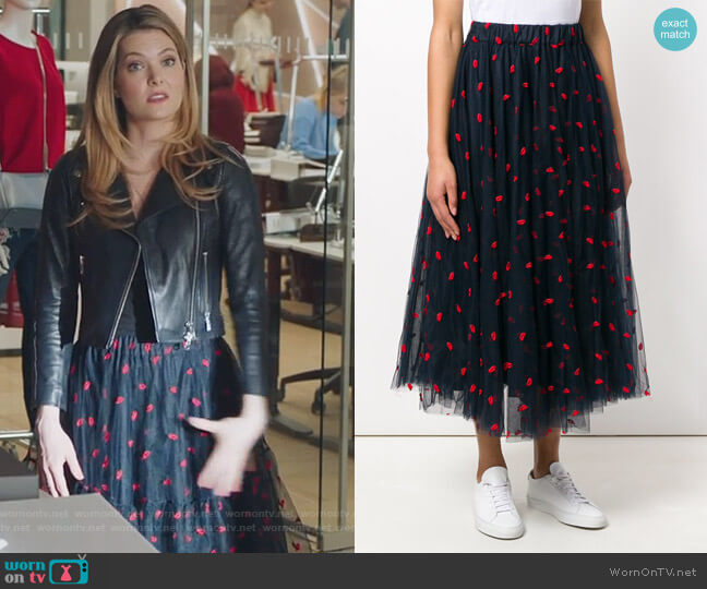 PAROSH Lip Embroidered Tulle Skirt worn by Sutton (Meghann Fahy) on The Bold Type