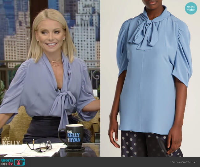 Prada Pussybow Silk Blouse worn by Kelly Ripa on Live with Kelly and Mark